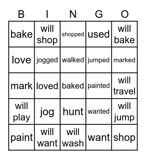 VERB TENSES Bingo Card