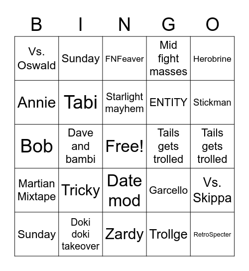 Bingo for canceled fnf mods Bingo Card