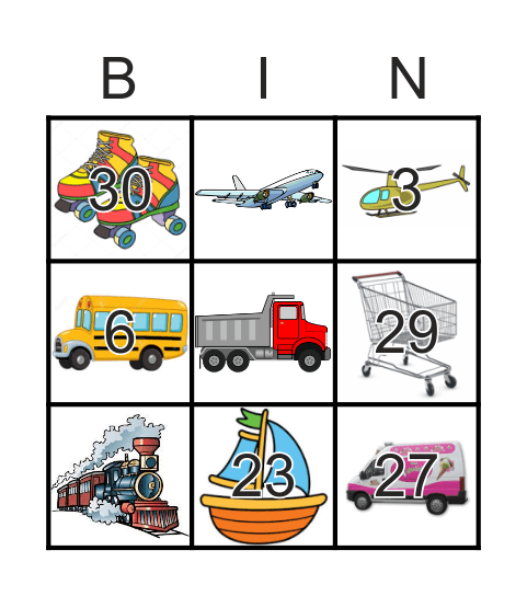 Transportation Bingo Card