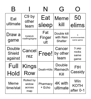 Casual Overwatch Bingo Card