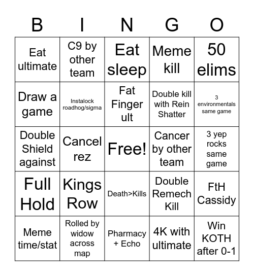Casual Overwatch Bingo Card