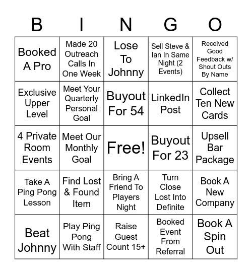 SALES BINGO Card