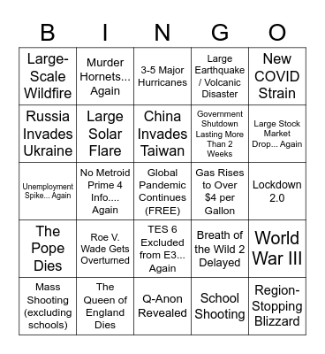 2022 Bingo Card
