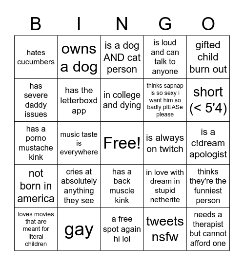 how mentally ill are you (aka jai bingo) Bingo Card