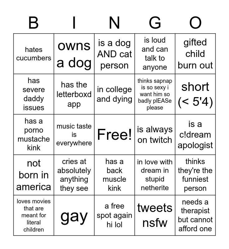 how mentally ill are you (aka jai bingo) Bingo Card