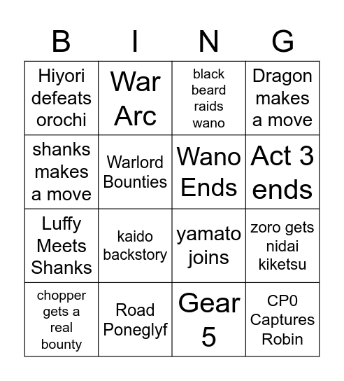 One Piece- Damien Bingo Card