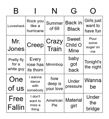 Music Bingo Card