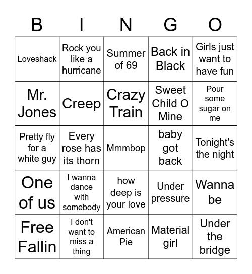 Music Bingo Card