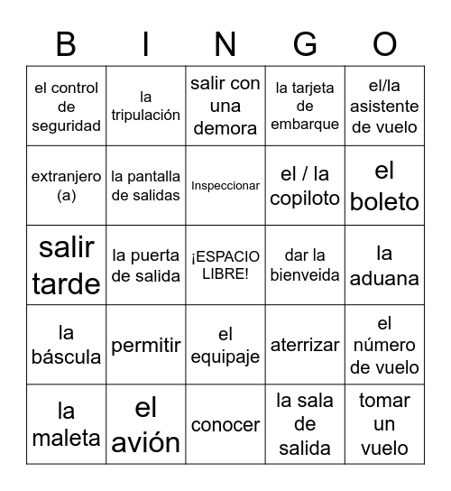 Repaso E - Vocabulario Bingo Card