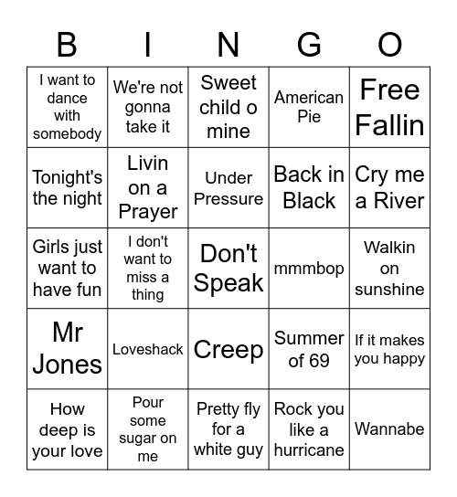 Music Bingo Card