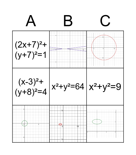 Conics Bingo Card