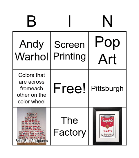 Pop Art Bingo Card