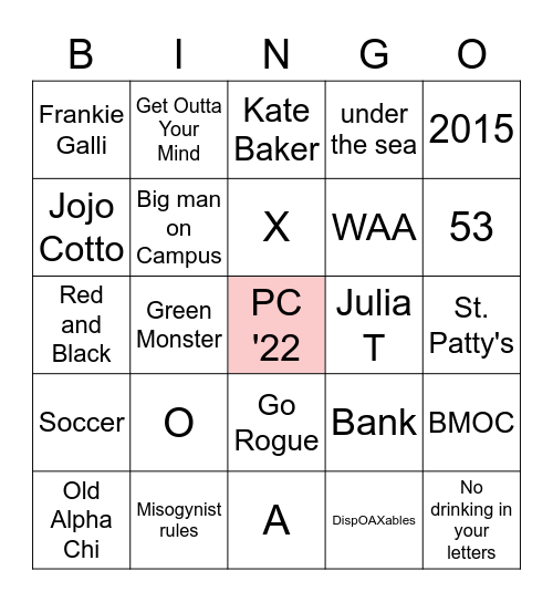 PC '22 Bingo!!! Bingo Card