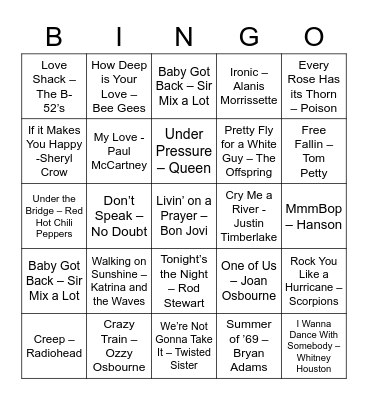 Music Bingo Card