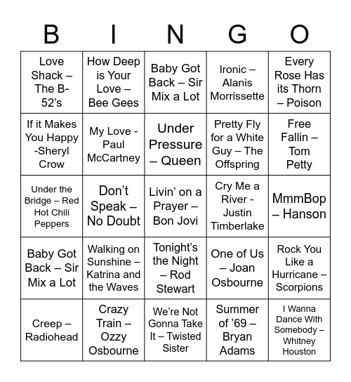 Music Bingo Card
