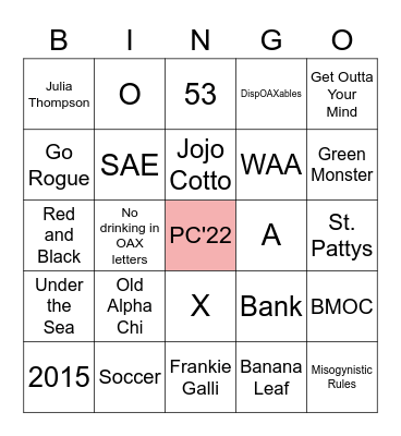 PC'22 Bingo!! Bingo Card