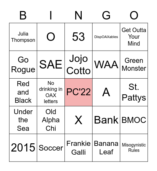 PC'22 Bingo!! Bingo Card