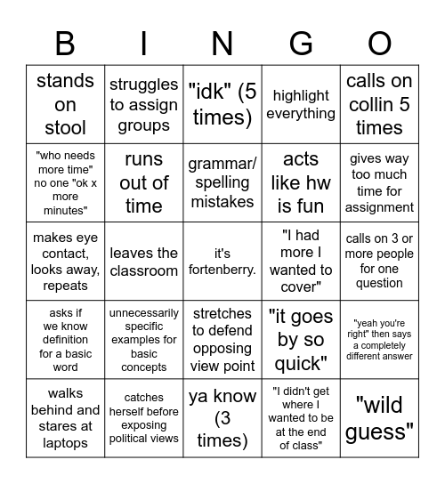 And Fortenberry Was Her Name-O Bingo Card