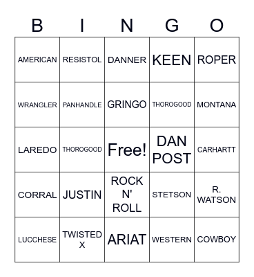 BOOTS ETC BINGO Card