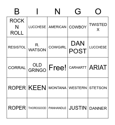 BOOTS ETC BINGO Card