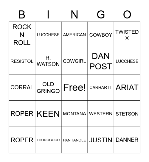 BOOTS ETC BINGO Card