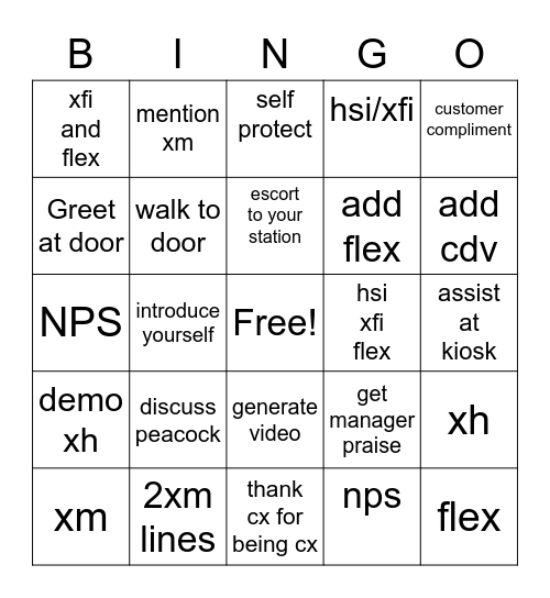 Xfinity Bingo 1706 Bingo Card