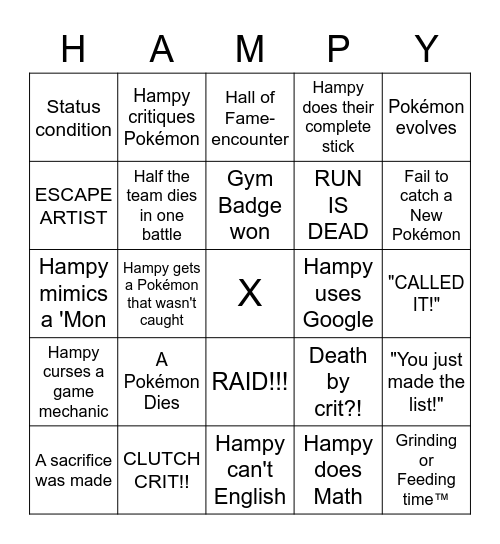 Hampy's Nuzlocke Bingo! Bingo Card