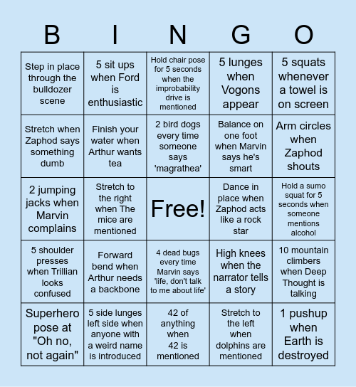 Hitchhiker's Guide Bingo Card