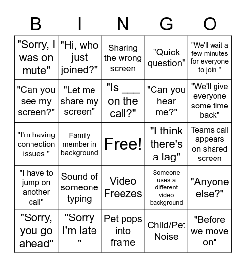 Microsoft Team Bingo Card