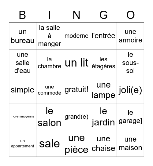 La Maison (en français) Bingo Card