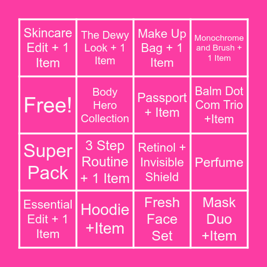 GLOSSIER BINGO Card