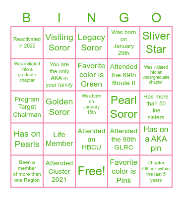 J15 AKA Bingo Card