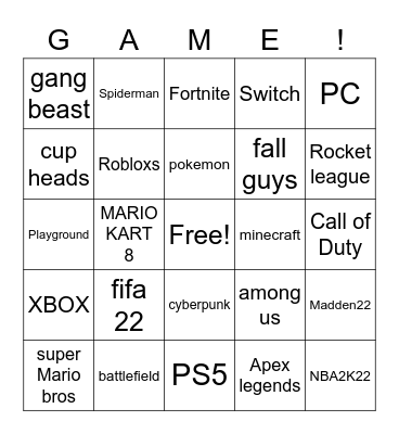 GAME NIGHT Bingo Card