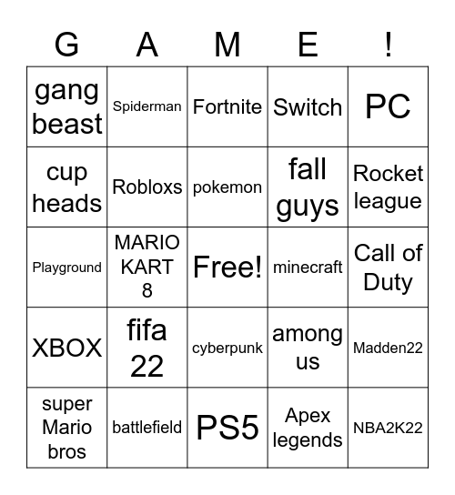 GAME NIGHT Bingo Card