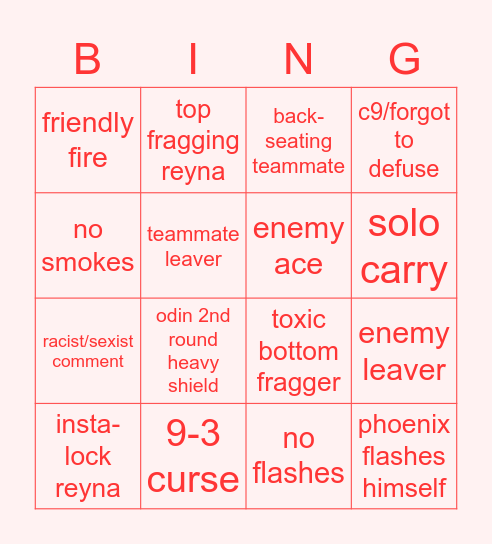 V A L O R A N T B I N G Bingo Card