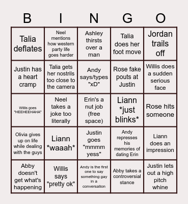 Asian Table Bingo Card