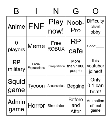 Untitled Bingo Card