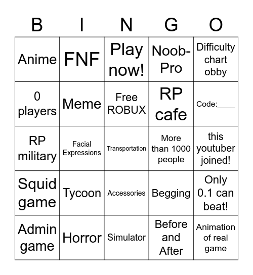 Untitled Bingo Card