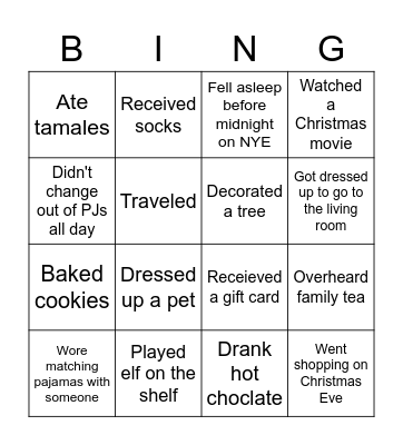 C5 Holiday Bingo Card