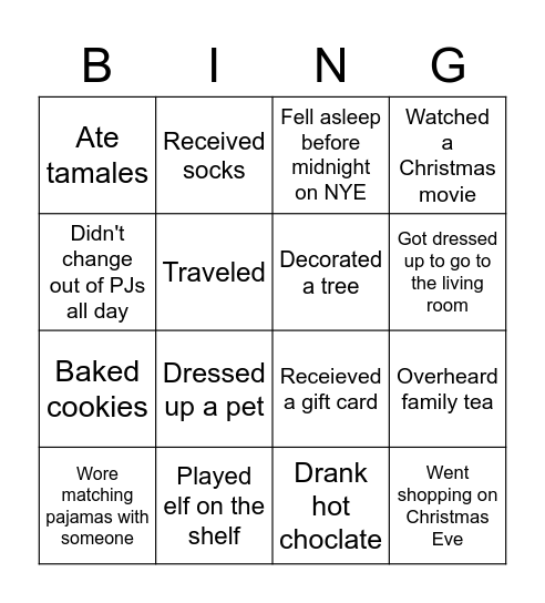 C5 Holiday Bingo Card
