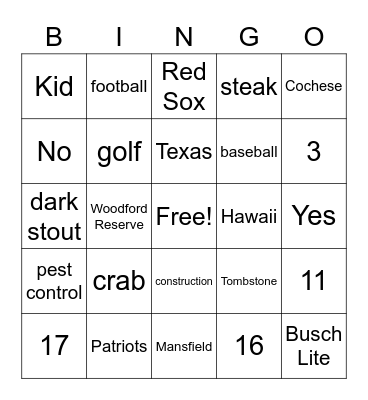 Jay's 45th Birthday BINGO Card