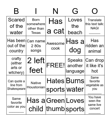 HMT BINGO! Bingo Card