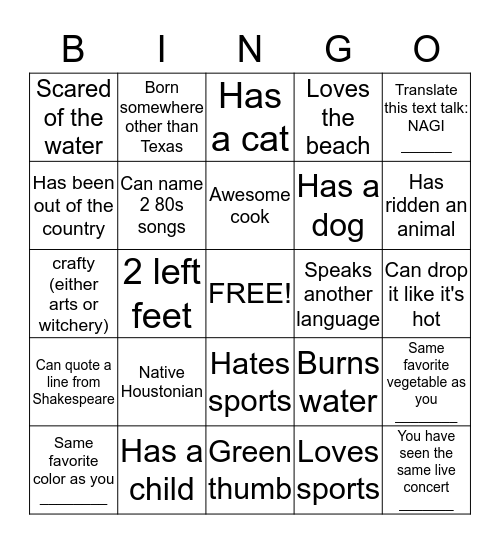 HMT BINGO! Bingo Card