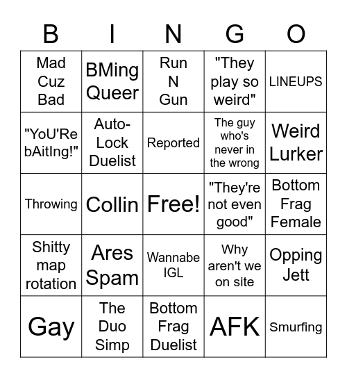 Valorant Bingo Card