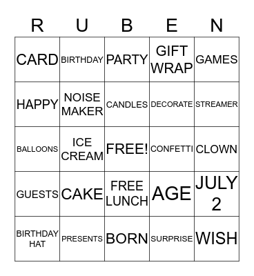 Ruben Bingo Card