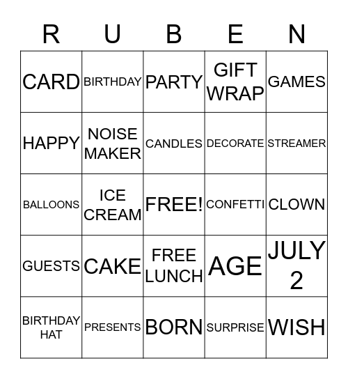 Ruben Bingo Card