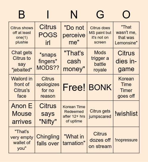 Citrus 24 HR BINGO Card