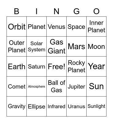 Solar System Bingo Card