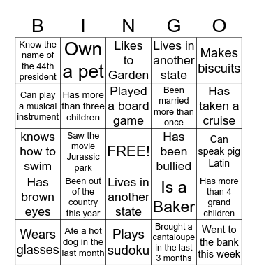 Robinson Family Bingo Card