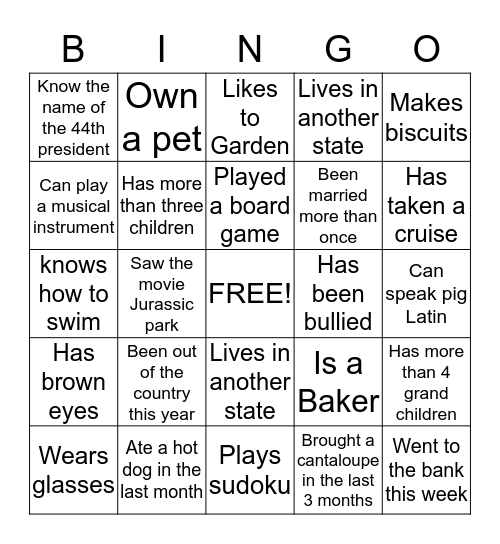 Robinson Family Bingo Card